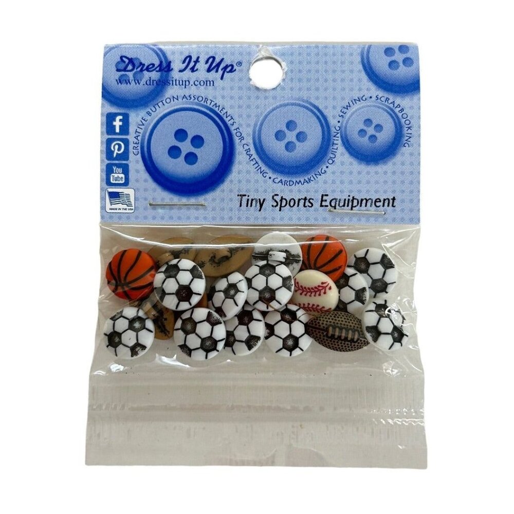 Dress it Up New Pack of 18 Buttons Tiny Sports Equipment Sewing Notions #2227